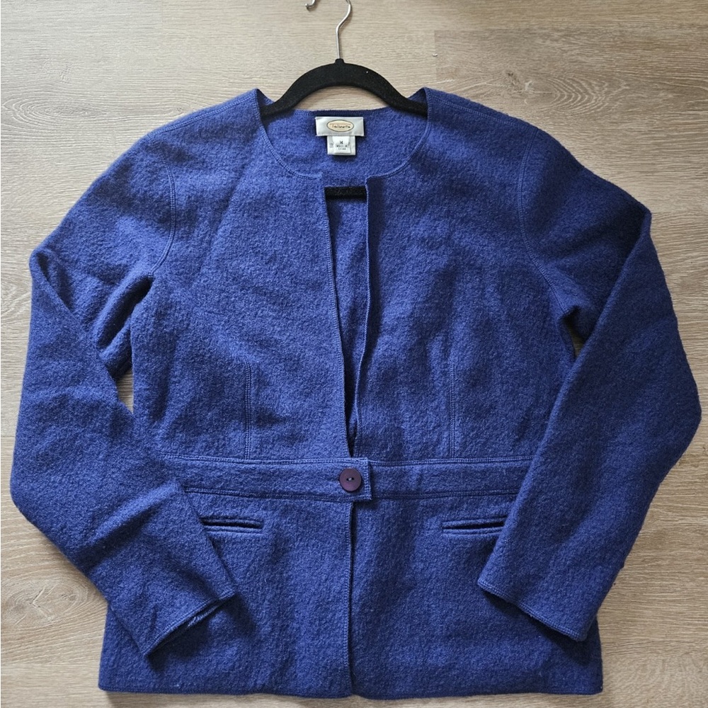 Talbots Dark Blue Open Front Wool-Blend Jacket Size M